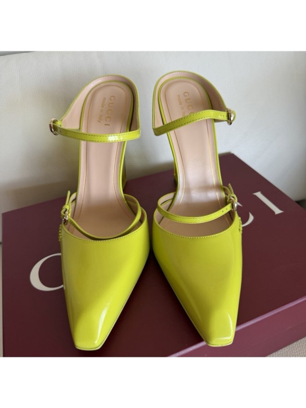 Gucci Lime Green Patent Leather Mary Jane Wedge Heels - Picture 5 of 11